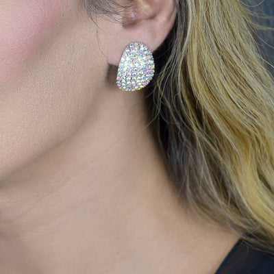 Oval Pavé Clip Earrings - Clear Stones