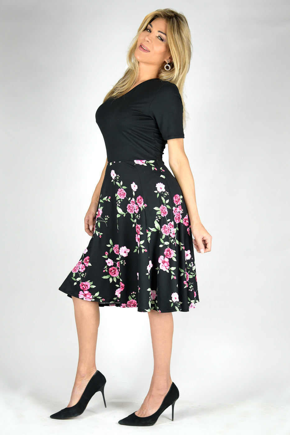 En Femme V Neck Midi Swing Dress