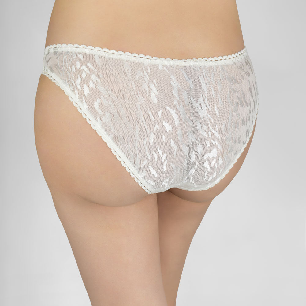 Lace Trim Micro Mesh Lace Bikini Panty - Ivory