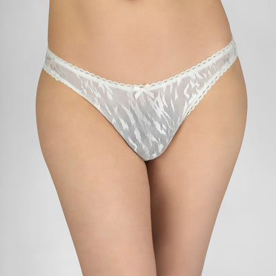 Lace Trim Micro Mesh Lace Bikini Panty - Ivory