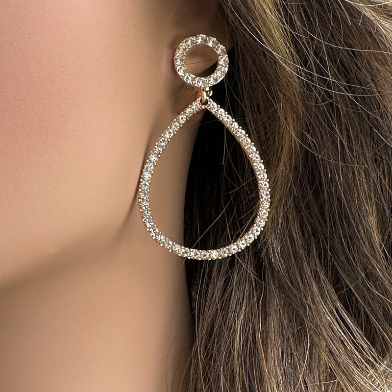 Rhinestone Teardrop Drop Hoops