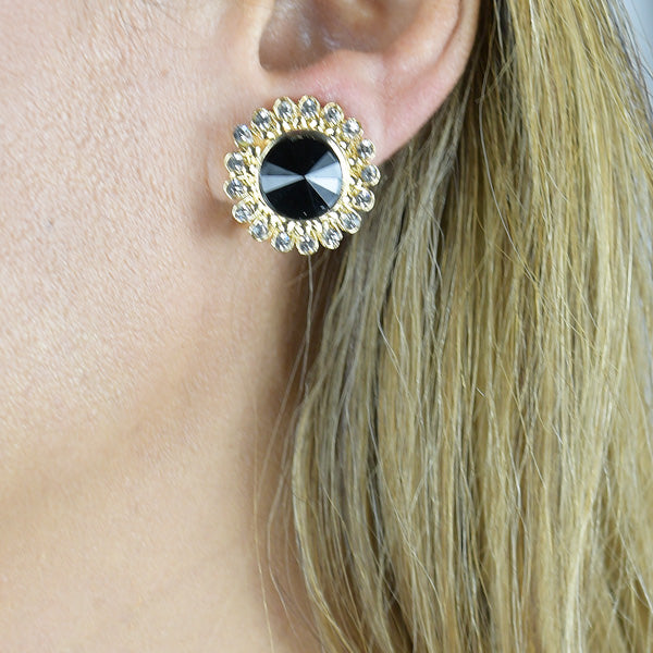 Sparkle Clip Earring with Black Faceted Center Stone