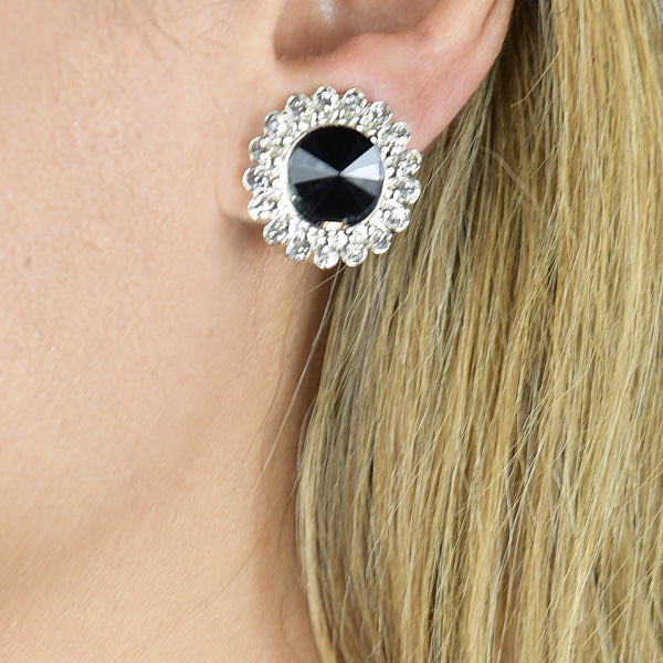 Sparkle Clip Earring with Black Faceted Center Stone