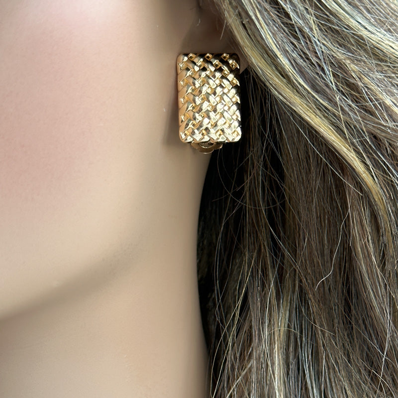 Textured Rectangle Goldtone earrings