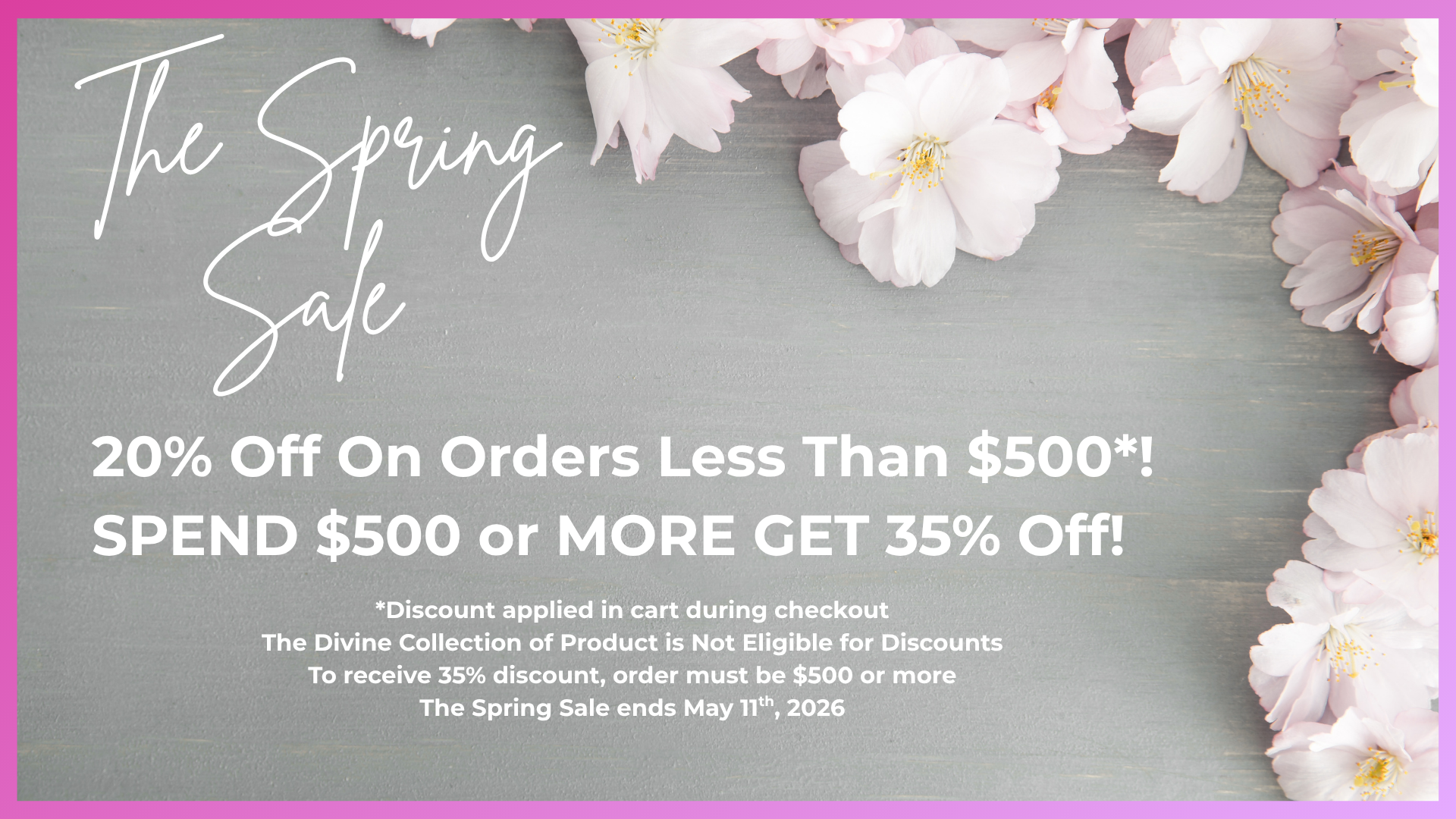 Spring sale advertisement with flowers on a gray background from En Femme