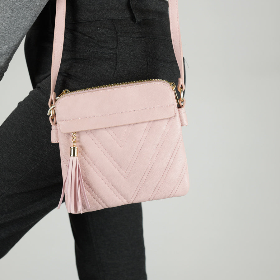 Chevron detail Pink Cross Body Bag