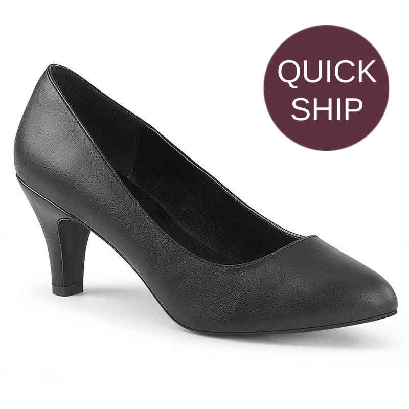 3 Inch Classic Wider Width Pump - Black Leatherette