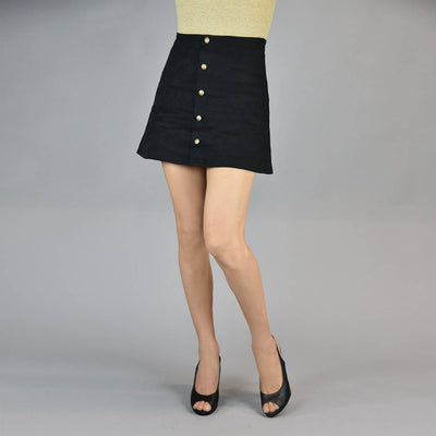 Stretch Denim A line Mini skirt - Front Button Detail