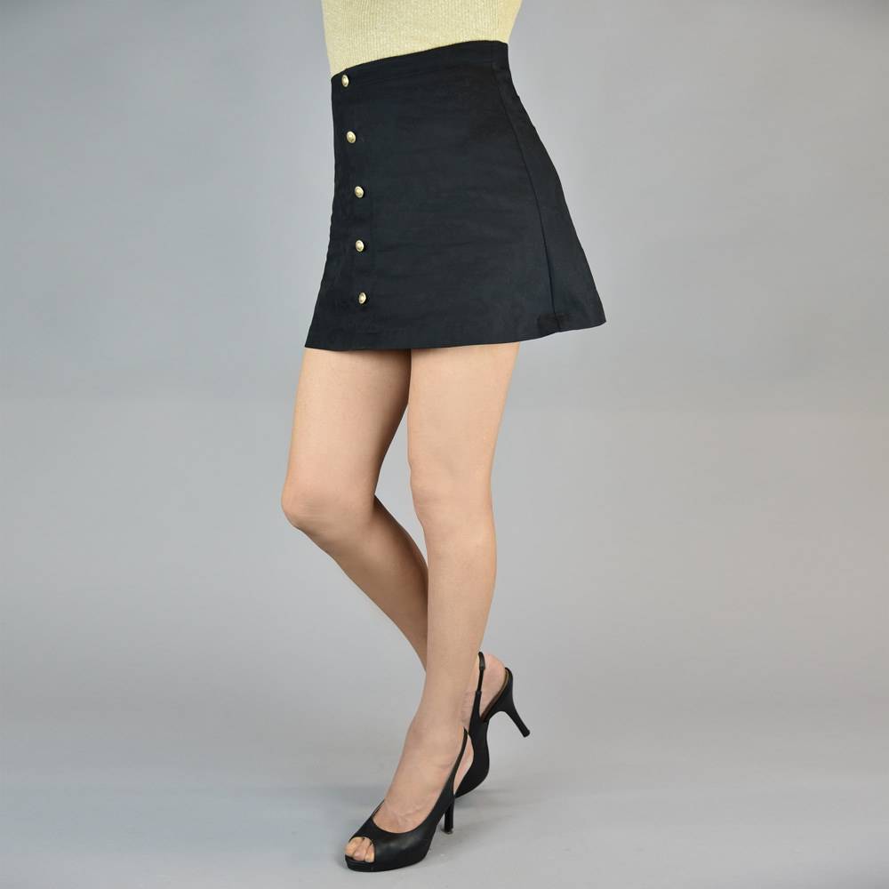 Stretch Denim A line Mini skirt - Front Button Detail