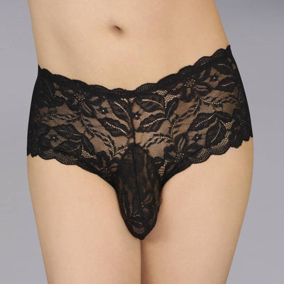 Cassandra scalloped lace thong panty - Black
