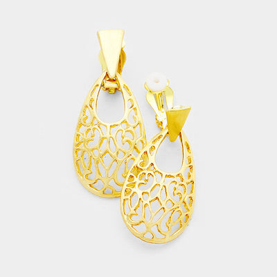 Teardrop Filagree Clip Earrings