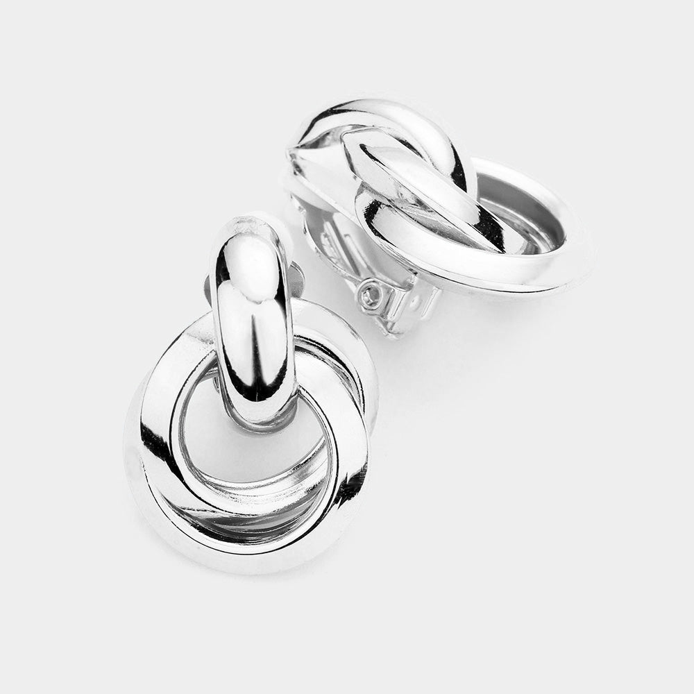 Polished metal Circle Layered Clip On Earrings