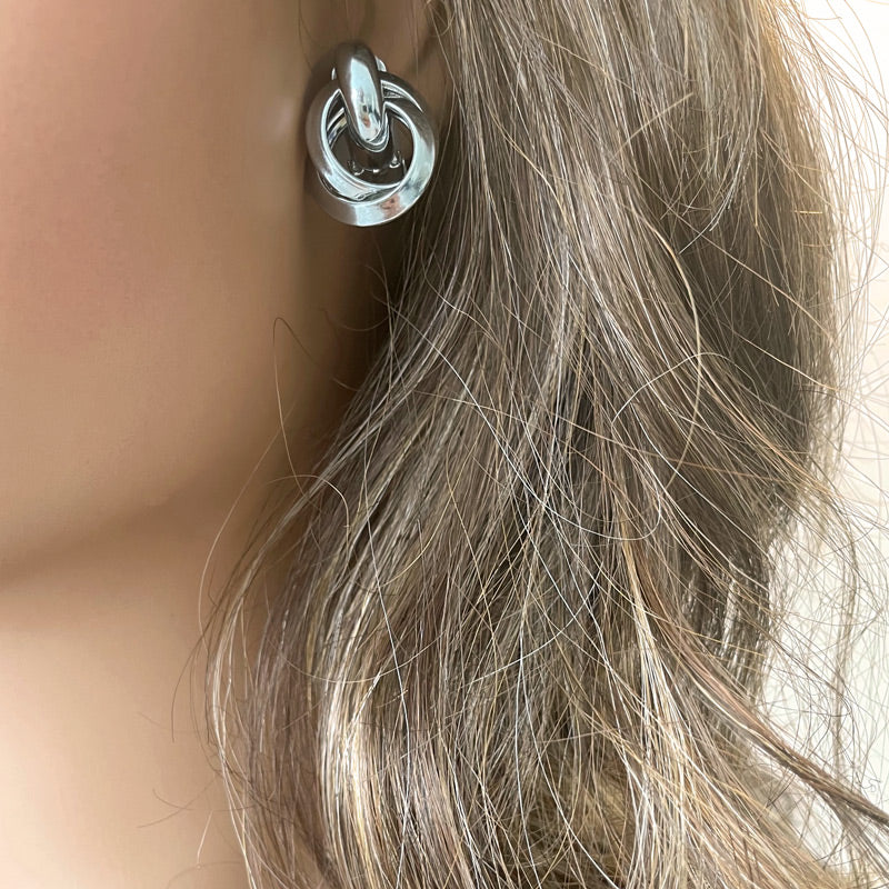 Polished metal Circle Layered Clip On Earrings