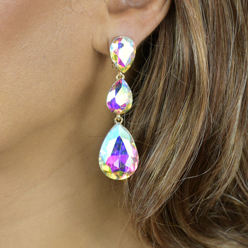 Faceted triple Drop Clip earring