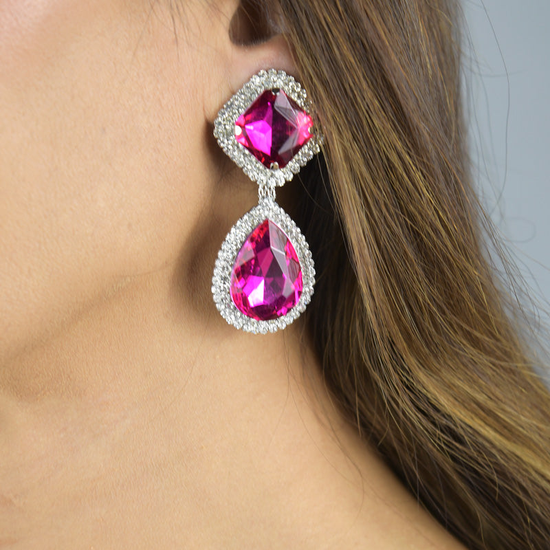 Dramatic faceted drop clip earring