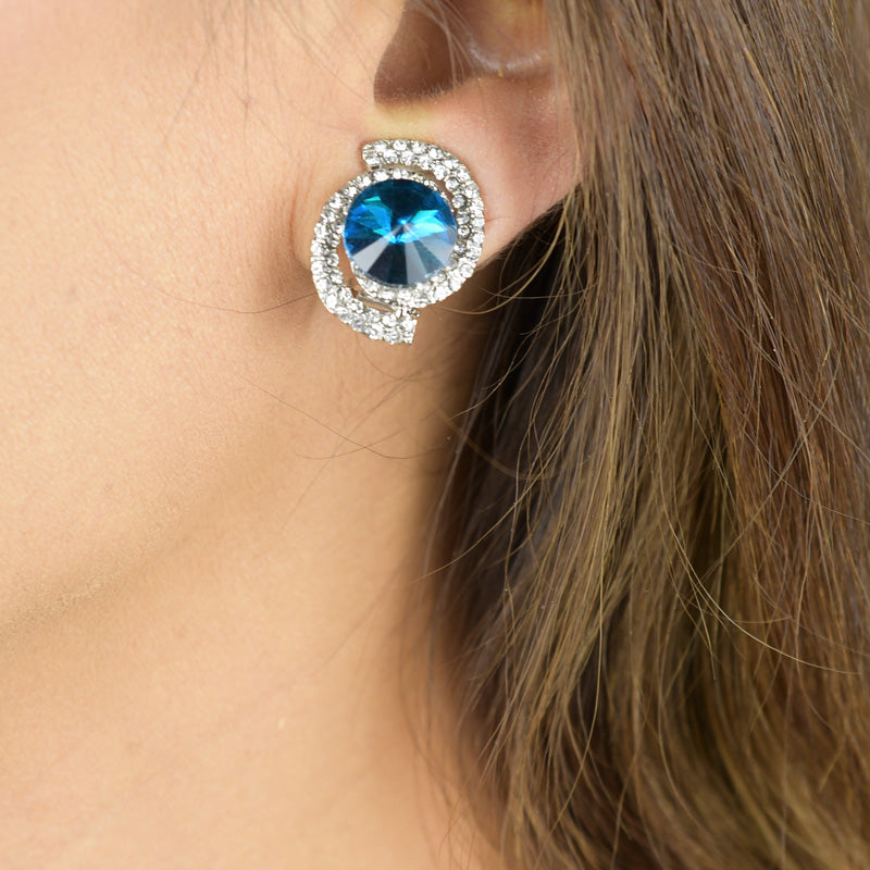 Round Accented Rhinestone Pave Clip Earrings