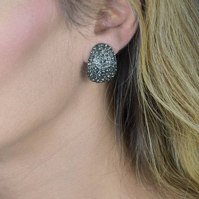 Oval Pavé Clip Earrings - Hematite