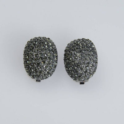 Oval Pavé Clip Earrings - Hematite