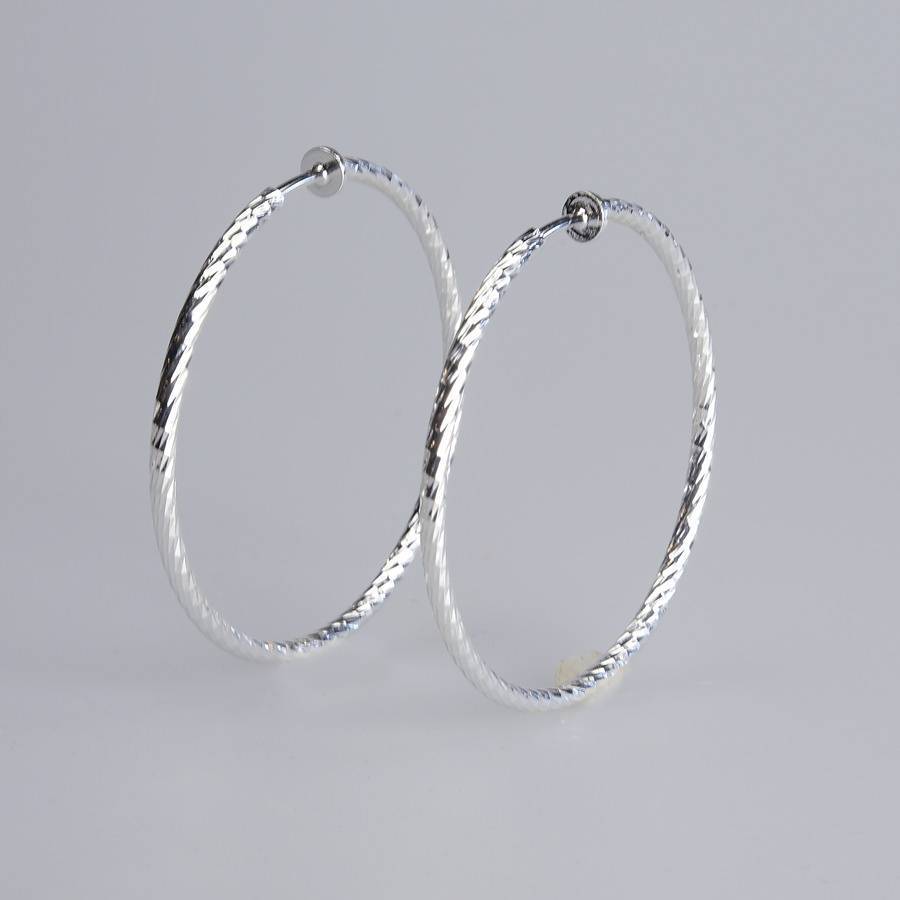 Casual Clip Hoop Earrings - Silvertone - 2.25 in