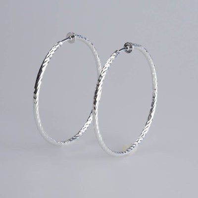 Casual Clip Hoop Earrings - Silvertone - 2.25 in