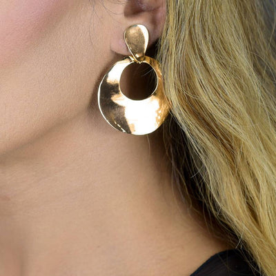 Curved hoop clip on earring - Goldtone