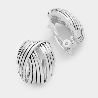 Petitie Silvertone Button Clip Earrings-Silvertone