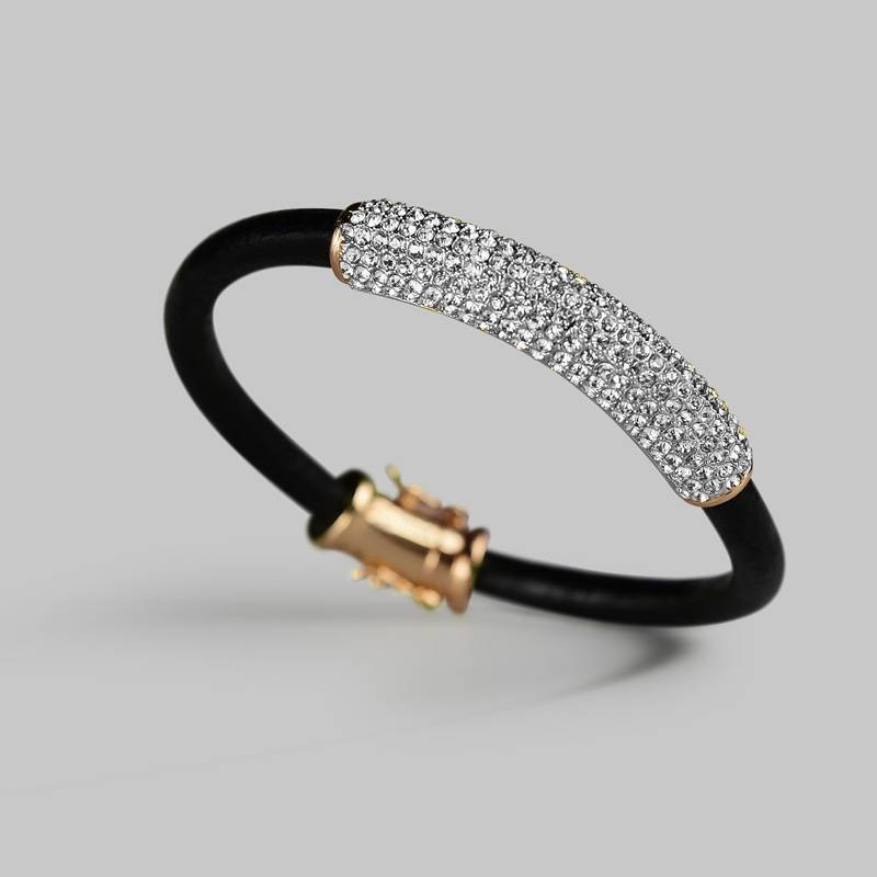 Dazzling Pavé and Leather Bracelet